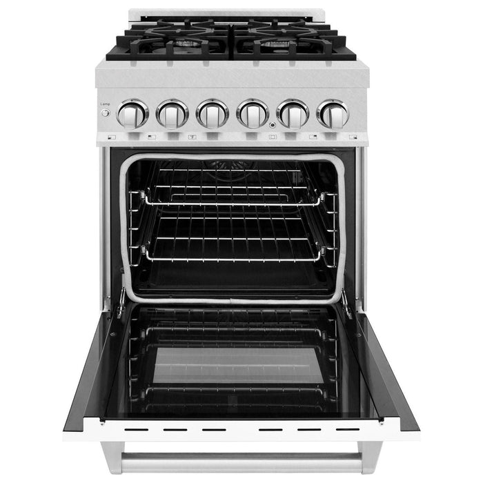 ZLINE 24 in. 2.8 cu. ft. Dual Fuel Range with Gas Stove and Electric Oven In DuraSnow Stainless Steel and White Matte Door RAS-WM-24