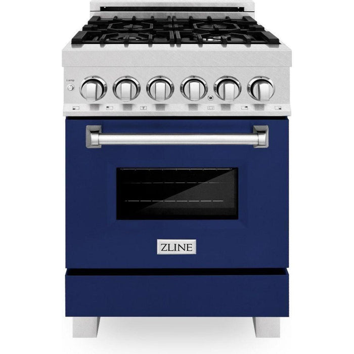 ZLINE 24 in. 2.8 cu. ft. Professional Range with Gas Burner and Electric Oven DuraSnow Stainless Steel with Blue Gloss Door RAS-BG-24