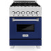 ZLINE 24 in. 2.8 cu. ft. Professional Range with Gas Burner and Electric Oven DuraSnow Stainless Steel with Blue Gloss Door RAS-BG-24