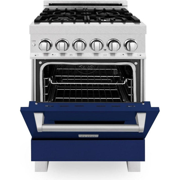 ZLINE 24 in. 2.8 cu. ft. Professional Range with Gas Burner and Electric Oven DuraSnow Stainless Steel with Blue Gloss Door RAS-BG-24