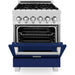 ZLINE 24 in. 2.8 cu. ft. Professional Range with Gas Burner and Electric Oven DuraSnow Stainless Steel with Blue Gloss Door RAS-BG-24