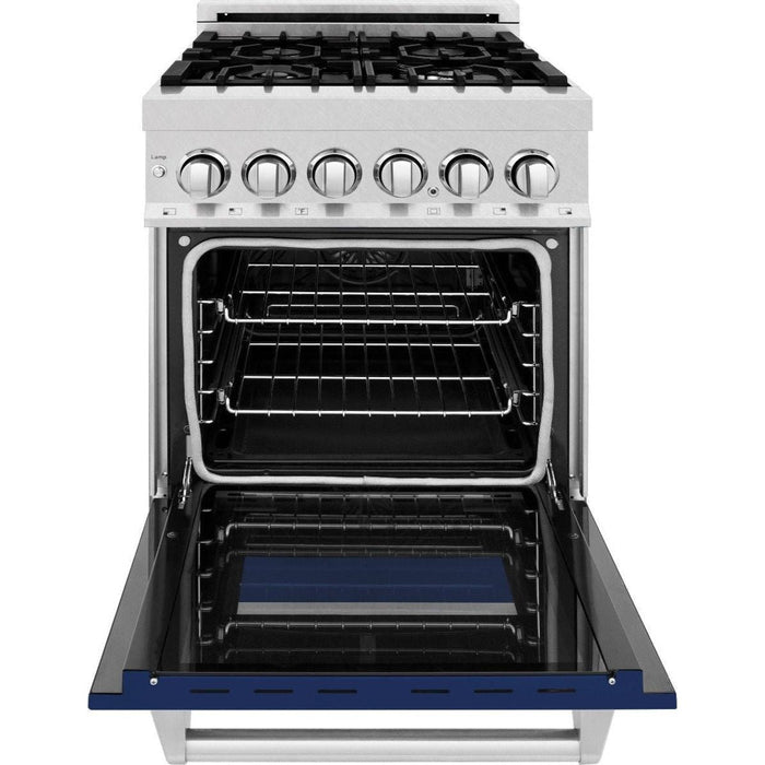 ZLINE 24 in. 2.8 cu. ft. Professional Range with Gas Burner and Electric Oven DuraSnow Stainless Steel with Blue Gloss Door RAS-BG-24