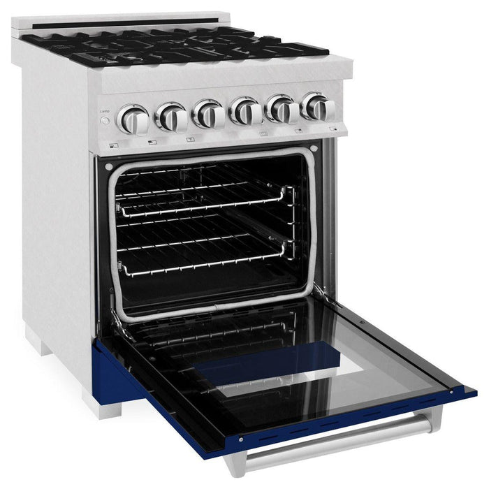 ZLINE 24 in. 2.8 cu. ft. Professional Range with Gas Burner and Electric Oven DuraSnow Stainless Steel with Blue Gloss Door RAS-BG-24