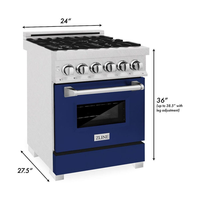 ZLINE 24 in. 2.8 cu. ft. Professional Range with Gas Burner and Electric Oven DuraSnow Stainless Steel with Blue Gloss Door RAS-BG-24