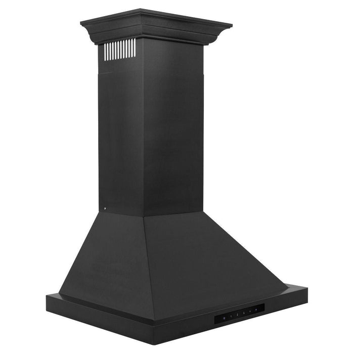 ZLINE 24 in. Convertible Vent Wall Mount Range Hood In Black Stainless Steel with Crown Molding BSKBNCRN-24