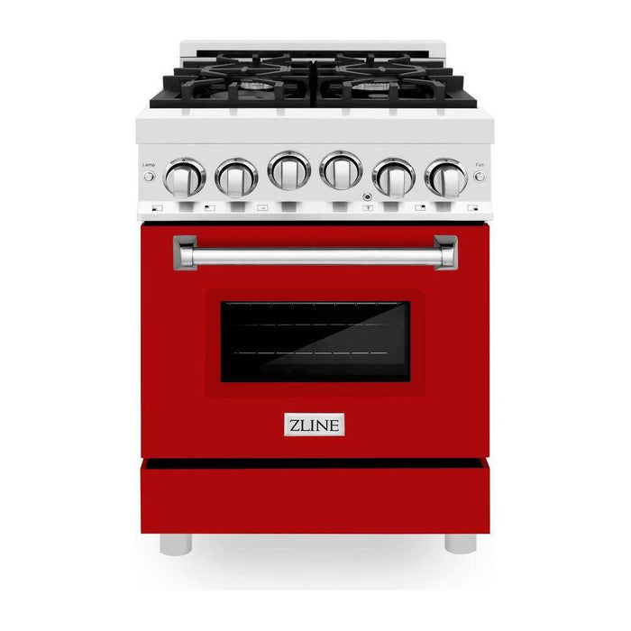 ZLINE 24 In. Professional Gas On Gas Range In Stainless Steel With Red Matte Door, RG-RM-24