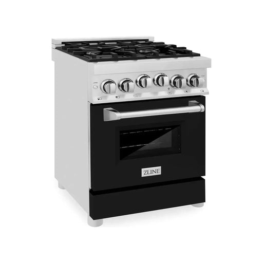 ZLINE 24 In. Professional Gas Range In Stainless Steel With Black Matte Door, RG-BLM-24