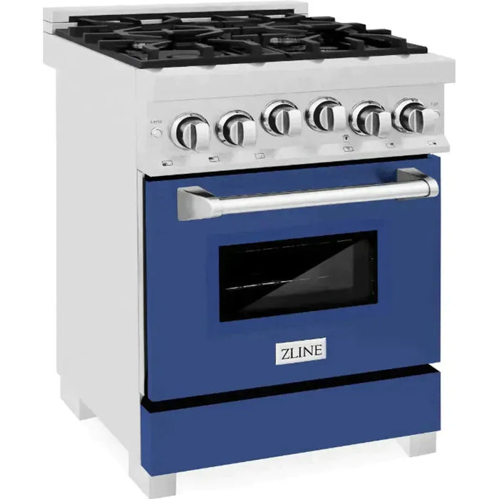 ZLINE 24 In. Professional Gas Range In Stainless Steel With Blue Matte Door, RG-BM-24