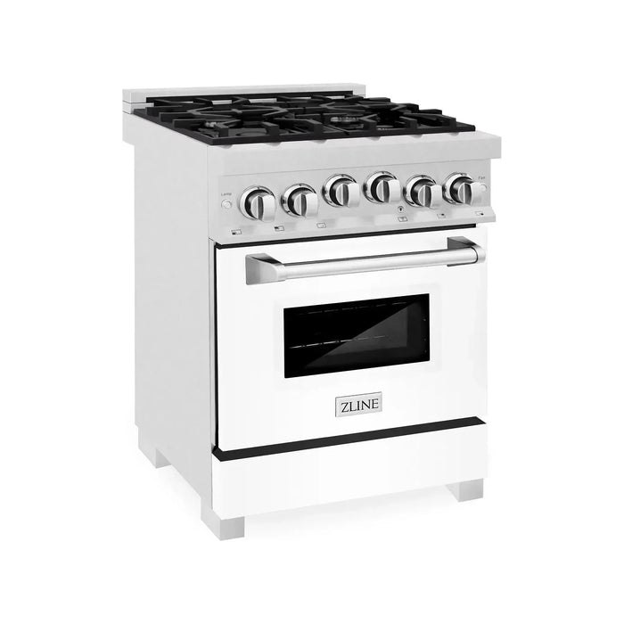 ZLINE 24 In. Professional Gas Range In Stainless Steel With White Matte Door, RG-WM-24