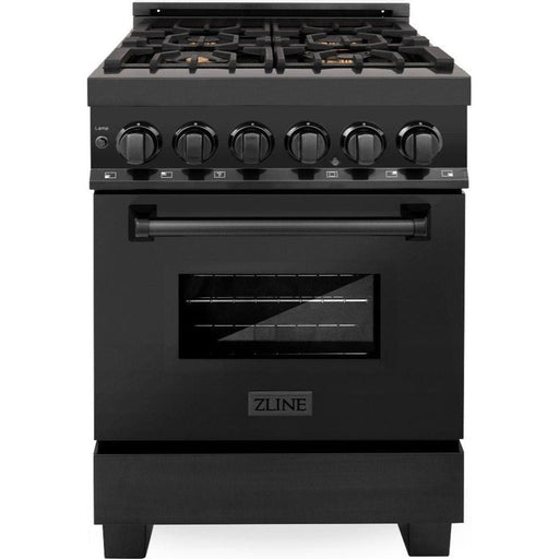 ZLINE 24 in. Professional Range with Gas Burner and Electric Oven In Black Stainless Steel with Brass Burners RAB-BR-24