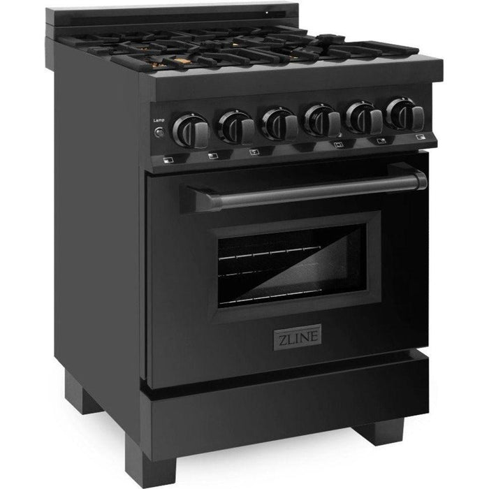 ZLINE 24 in. Professional Range with Gas Burner and Electric Oven In Black Stainless Steel with Brass Burners RAB-BR-24