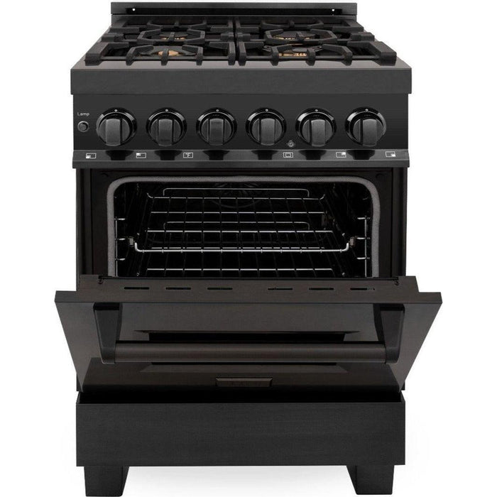 ZLINE 24 in. Professional Range with Gas Burner and Electric Oven In Black Stainless Steel with Brass Burners RAB-BR-24