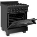 ZLINE 24 in. Professional Range with Gas Burner and Electric Oven In Black Stainless Steel with Brass Burners RAB-BR-24