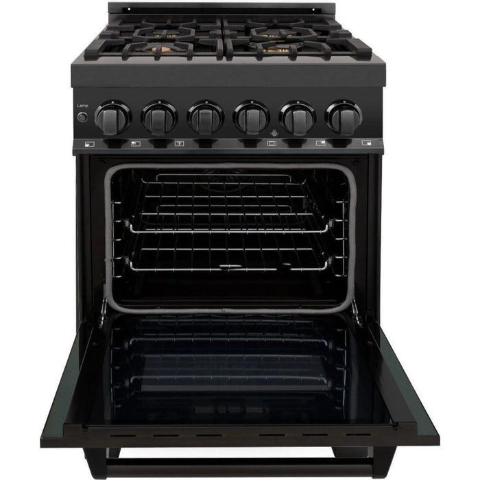 ZLINE 24 in. Professional Range with Gas Burner and Electric Oven In Black Stainless Steel with Brass Burners RAB-BR-24