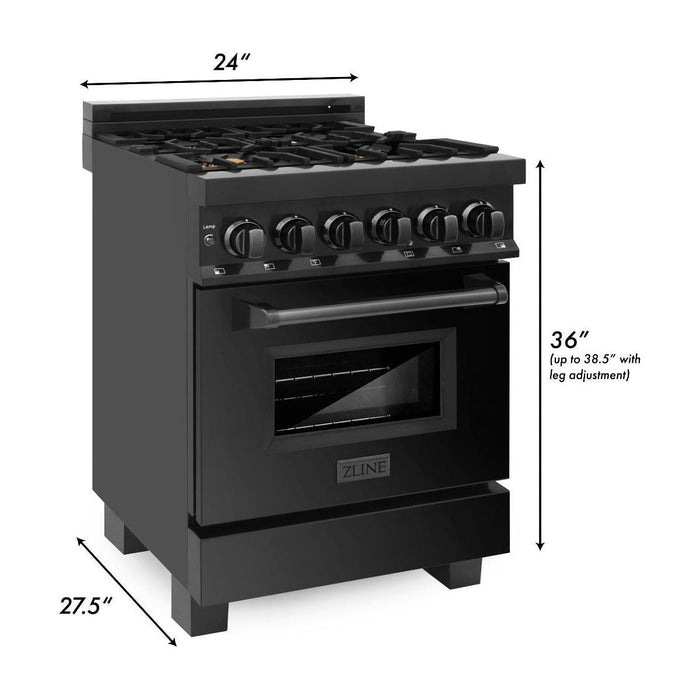 ZLINE 24 in. Professional Range with Gas Burner and Electric Oven In Black Stainless Steel with Brass Burners RAB-BR-24