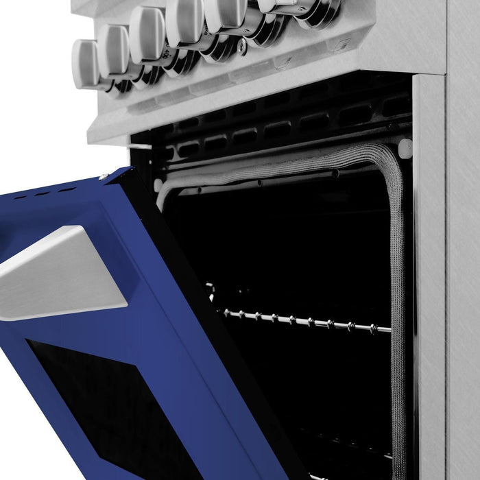 ZLINE 24 in. Professional Range with Gas Burner and Electric Oven In DuraSnow with Blue Matte Door RAS-BM-24