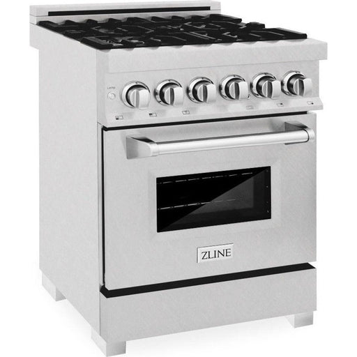 ZLINE 24 in. Professional Range with Gas Burner and Electric Oven In DuraSnow with Red Gloss Door RAS-RG-24