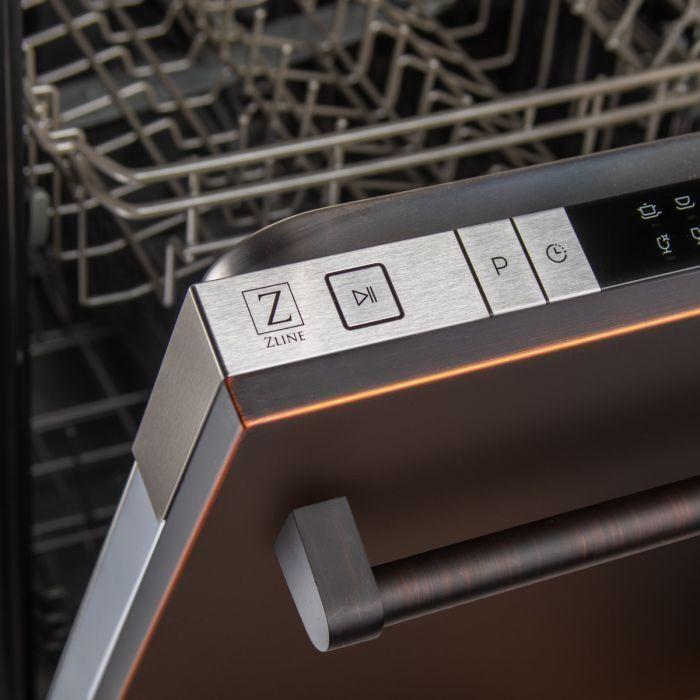 ZLINE 24 in. Top Control Dishwasher Oil-Rubbed Bronze with Stainless Steel Tub and Traditional Style Handle DW-ORB-H-24