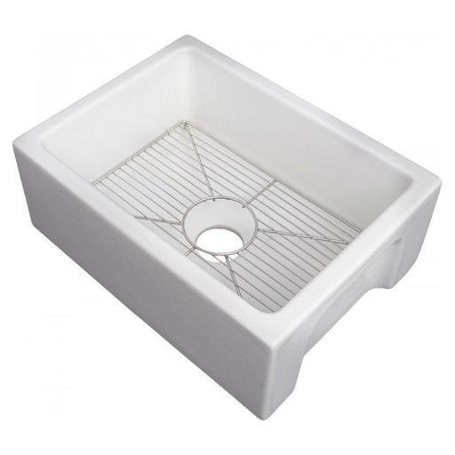 ZLINE 24 in. Venice Farmhouse Apron Front Reversible Single Bowl Fireclay Kitchen Sink with Bottom Grid in White Matte FRC5120-WM-24