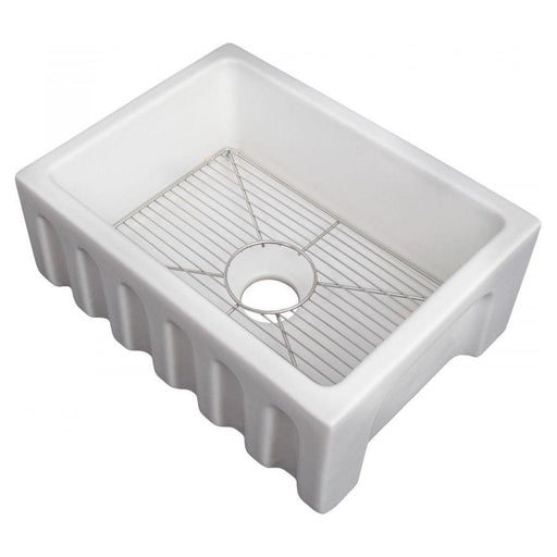 ZLINE 24 in. Venice Farmhouse Apron Front Reversible Single Bowl Fireclay Kitchen Sink with Bottom Grid in White Matte FRC5120-WM-24