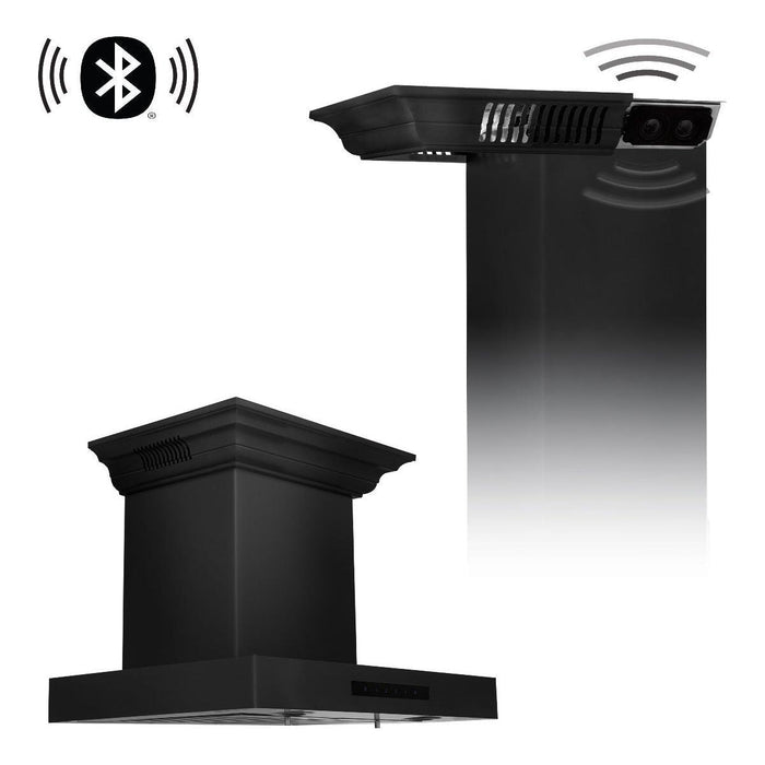 ZLINE 24 in. Wall Mount Range Hood In Black Stainless Steel with CrownSound Speakers BSKENCRN-BT-24