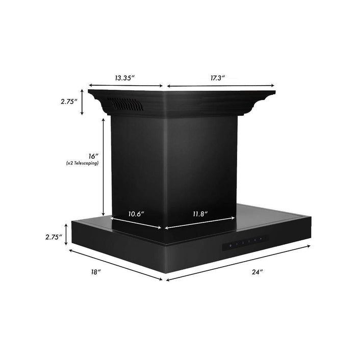 ZLINE 24 in. Wall Mount Range Hood In Black Stainless Steel with CrownSound Speakers BSKENCRN-BT-24