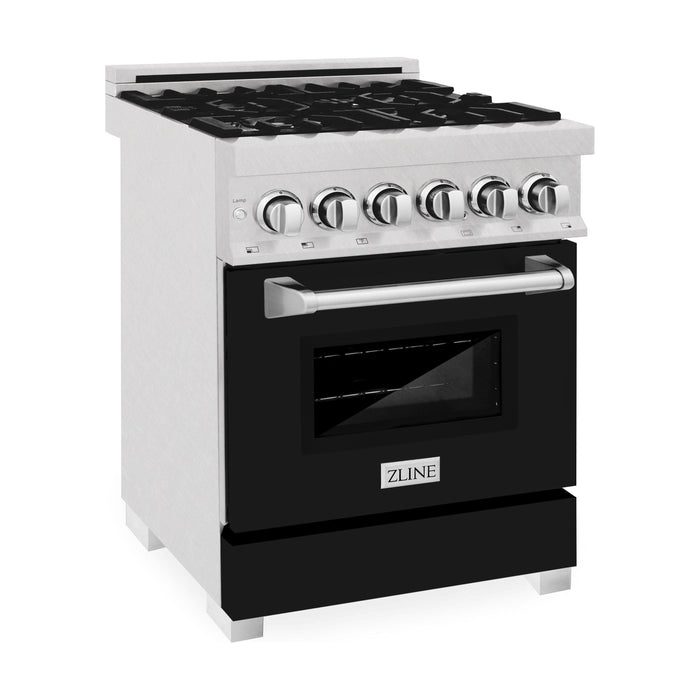 ZLINE 24-Inch 2.8 cu. ft. Dual Fuel Range with Gas Stove and Electric Oven In DuraSnow Stainless Steel and Black Matte Door RAS-BLM-24