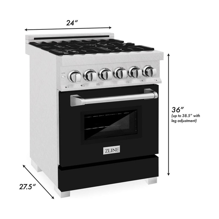 ZLINE 24-Inch 2.8 cu. ft. Dual Fuel Range with Gas Stove and Electric Oven In DuraSnow Stainless Steel and Black Matte Door RAS-BLM-24