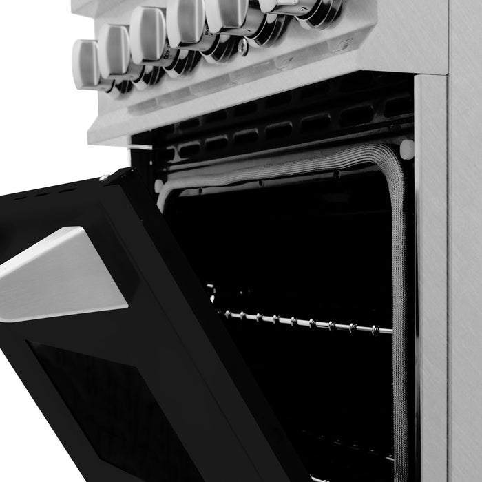 ZLINE 24-Inch 2.8 cu. ft. Dual Fuel Range with Gas Stove and Electric Oven In DuraSnow Stainless Steel and Black Matte Door RAS-BLM-24