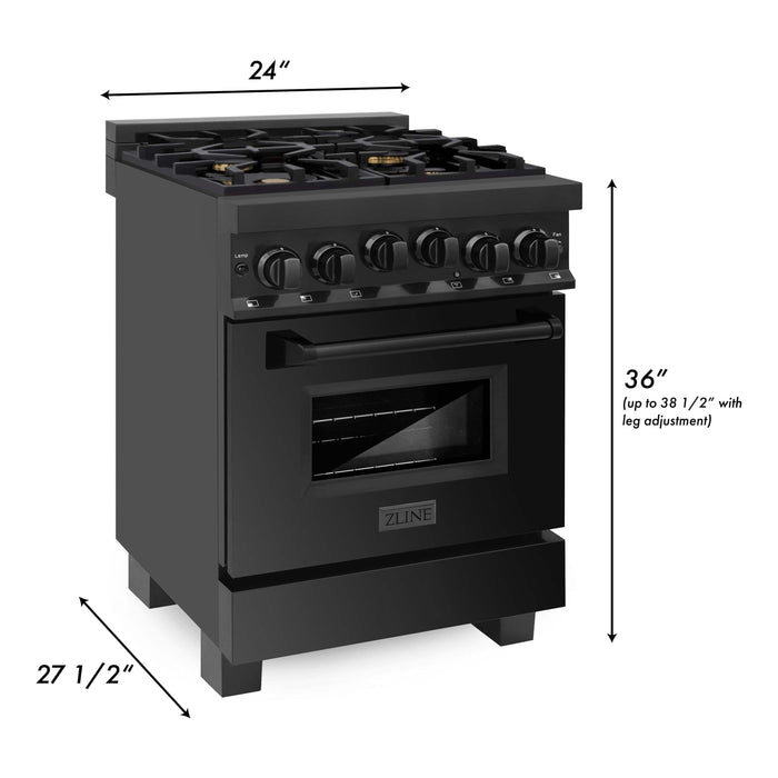 ZLINE 24-Inch 2.8 cu. ft. Range with Gas Stove and Gas Oven in Black Stainless Steel (RGB-BR-24)