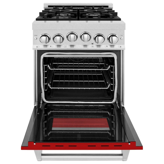 ZLINE 24 Inch 2.8 cu. ft. Range with Gas Stove and Gas Oven in DuraSnow® Stainless Steel and Red Matte Door, RGS-RM-24