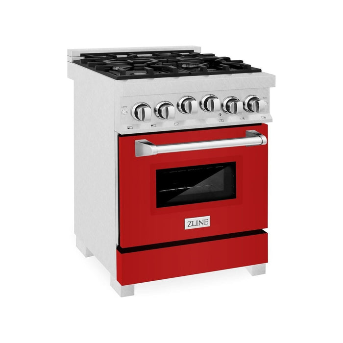 ZLINE 24 Inch 2.8 cu. ft. Range with Gas Stove and Gas Oven in DuraSnow® Stainless Steel and Red Matte Door, RGS-RM-24