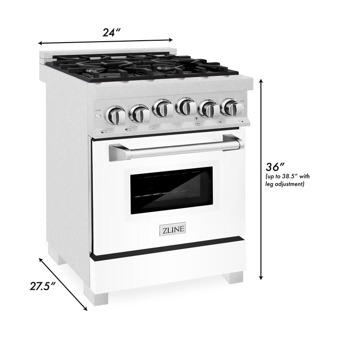 ZLINE 24 Inch 2.8 cu. ft. Range with Gas Stove and Gas Oven in DuraSnow® Stainless Steel and White Matte Door, RGS-WM-24