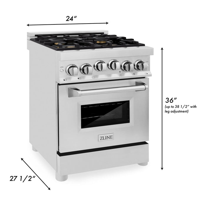 ZLINE 24 Inch 2.8 cu. ft. Range with Gas Stove and Gas Oven in Stainless Steel with Brass Burners RG-BR-24