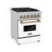 ZLINE 24 Inch Autograph Edition Dual Fuel Range In DuraSnow Stainless Steel with White Matte Door and Champagne Bronze Accents RASZ-WM-24-CB