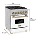 ZLINE 24 Inch Autograph Edition Dual Fuel Range In DuraSnow Stainless Steel with White Matte Door and Champagne Bronze Accents RASZ-WM-24-CB