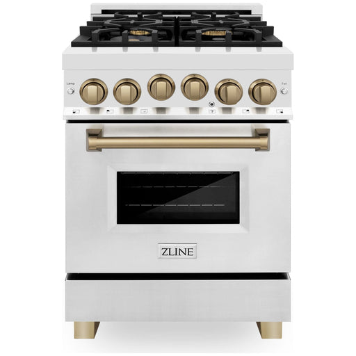 ZLINE 24 Inch Autograph Edition Gas Range in Stainless Steel with Champagne Bronze Accents, RGZ-24-CB