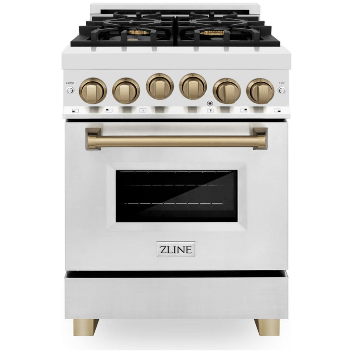 ZLINE 24 Inch Autograph Edition Gas Range in Stainless Steel with Champagne Bronze Accents, RGZ-24-CB