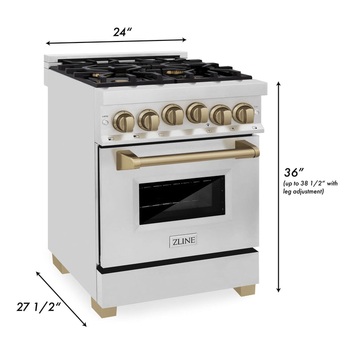 ZLINE 24 Inch Autograph Edition Gas Range in Stainless Steel with Champagne Bronze Accents, RGZ-24-CB