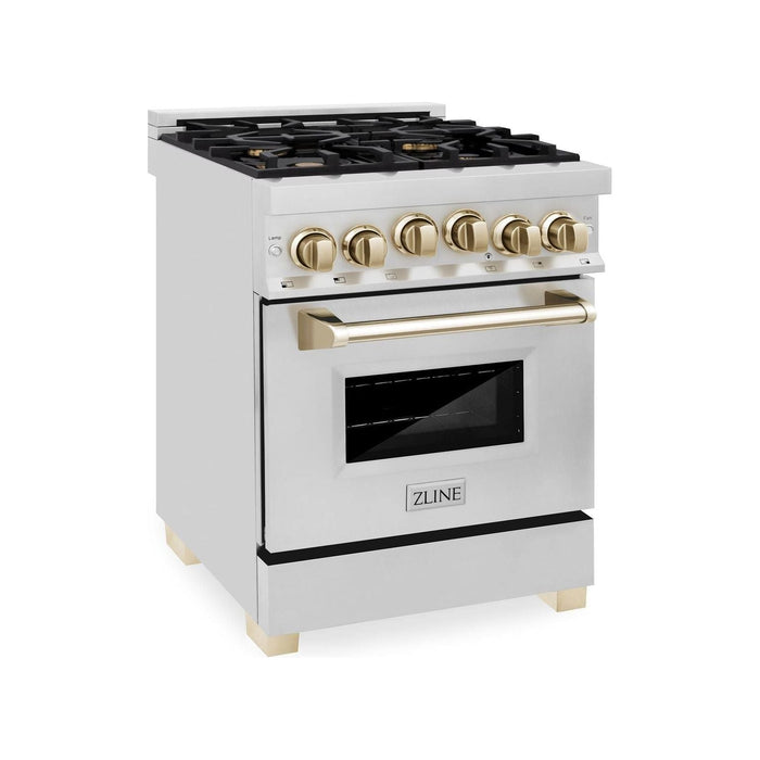 ZLINE 24 Inch Autograph Edition Gas Range in Stainless Steel with Gold Accents, RGZ-24-G