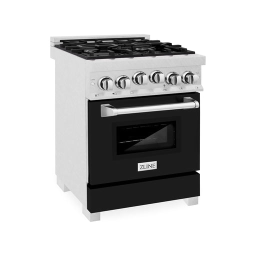 ZLINE 24 Inch Gas Range In DuraSnow Stainless Steel and Black Matte Door RGS-BLM-24