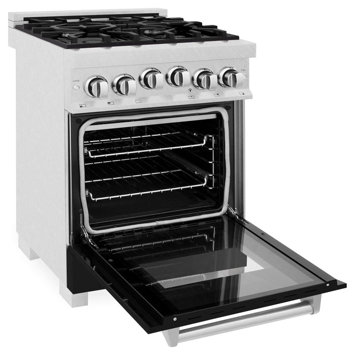 ZLINE 24 Inch Gas Range In DuraSnow Stainless Steel and Black Matte Door RGS-BLM-24