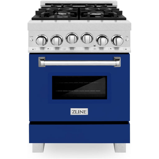 ZLINE 24 Inch Gas Range In DuraSnow Stainless Steel and Blue Gloss Door RGS-BG-24