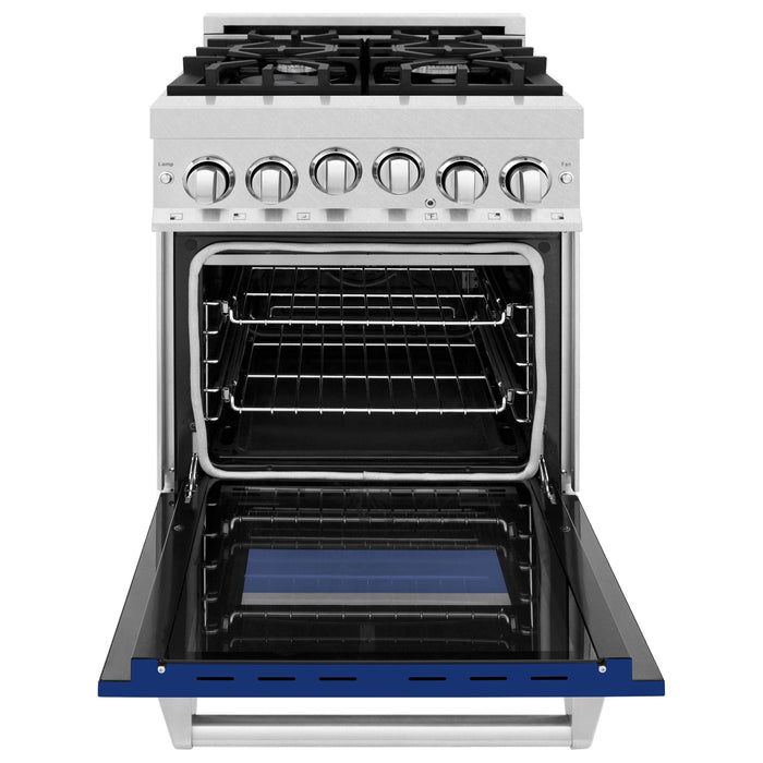 ZLINE 24 Inch Gas Range In DuraSnow Stainless Steel and Blue Gloss Door RGS-BG-24