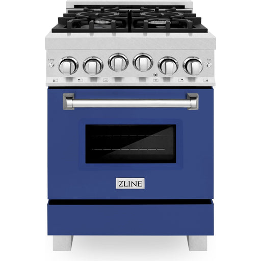 ZLINE 24 Inch Gas Range In DuraSnow Stainless Steel and Blue Matte Door RGS-BM-24