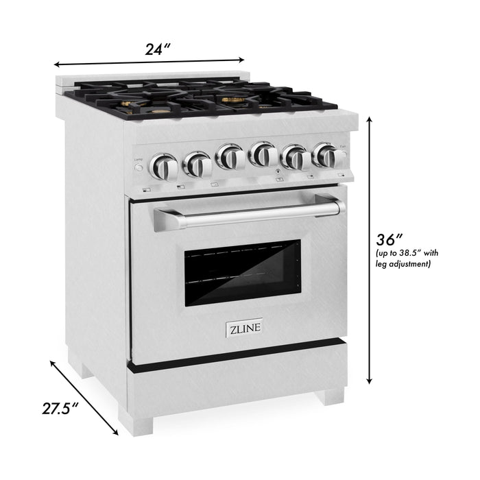 ZLINE 24 Inch Gas Range In DuraSnow Stainless Steel Range with Brass Burners RGS-SN-BR-24