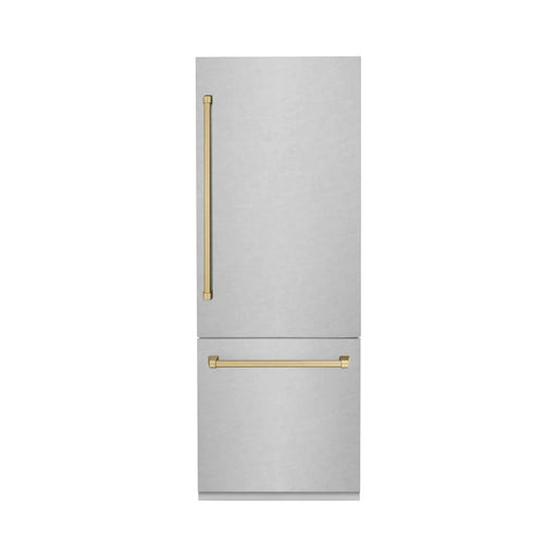 ZLINE 30" Autograph 16.1 cu. ft. Built-In Refrigerator with Internal Water and Ice Dispenser in Fingerprint Resistant Stainless Steel with Champagne Bronze Accents, RBIVZ-SN-30-CB