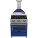 ZLINE 30" Dual Fuel Range In DuraSnow with Blue Matte Door and 30" Range Hood Appliance Package 2KP-RASBMRH30