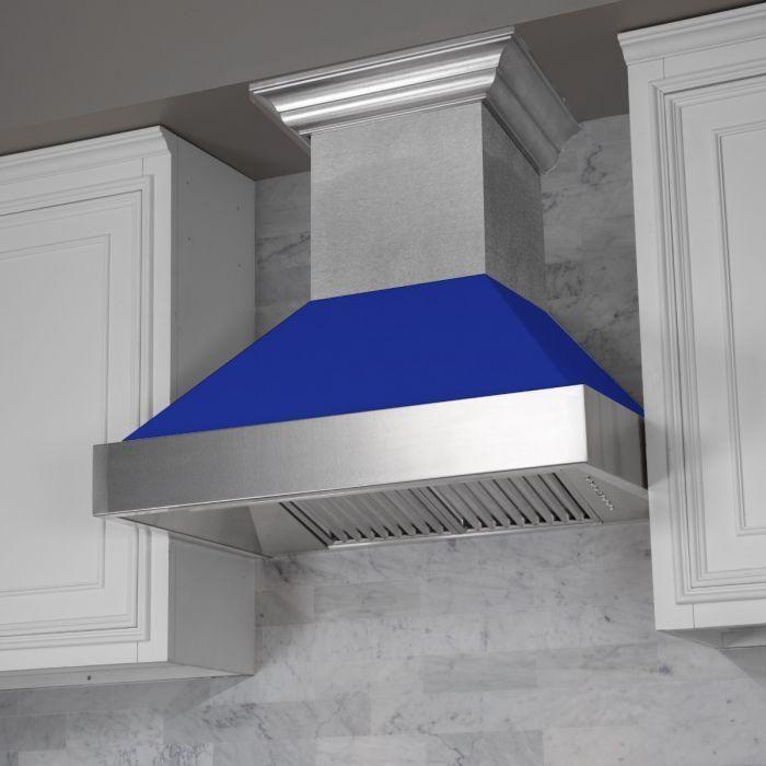 ZLINE 30" Dual Fuel Range In DuraSnow with Blue Matte Door and 30" Range Hood Appliance Package 2KP-RASBMRH30