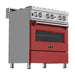 ZLINE 30" Dual Fuel Range In DuraSnow with Red Matte Door and 30" Range Hood Appliance Package 2KP-RASRMRH30